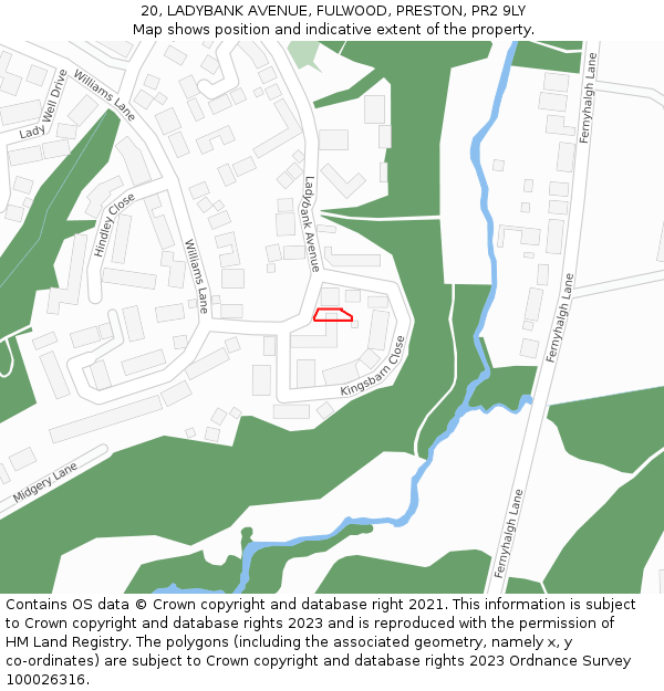 20, LADYBANK AVENUE, FULWOOD, PRESTON, PR2 9LY: Location map and indicative extent of plot