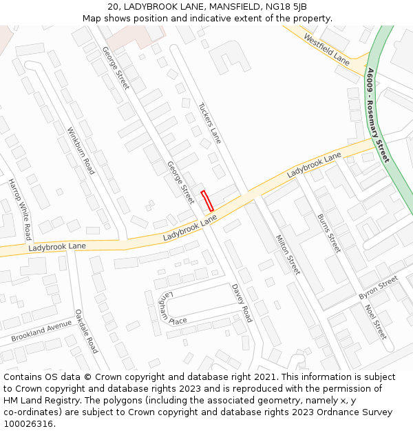 20, LADYBROOK LANE, MANSFIELD, NG18 5JB: Location map and indicative extent of plot
