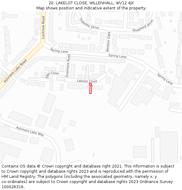 20, LAKELOT CLOSE, WILLENHALL, WV12 4JX: Location map and indicative extent of plot