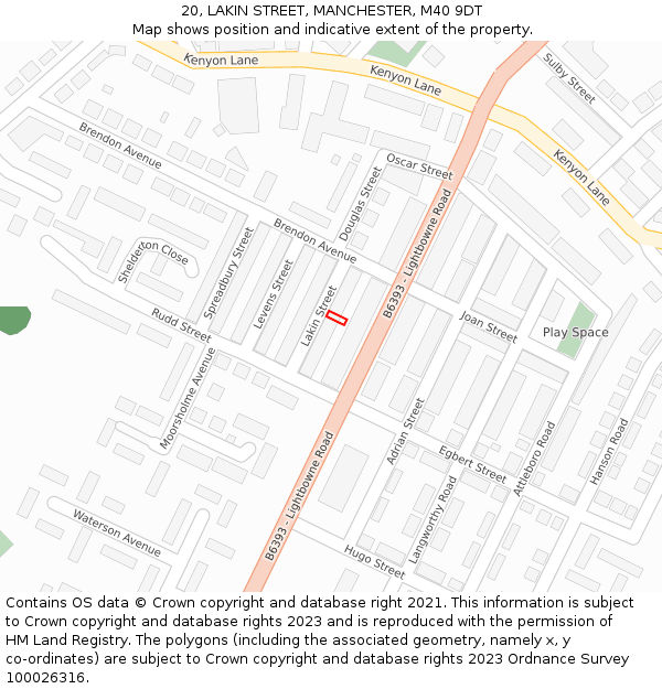 20, LAKIN STREET, MANCHESTER, M40 9DT: Location map and indicative extent of plot