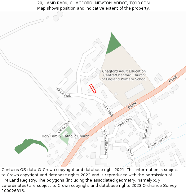 20, LAMB PARK, CHAGFORD, NEWTON ABBOT, TQ13 8DN: Location map and indicative extent of plot