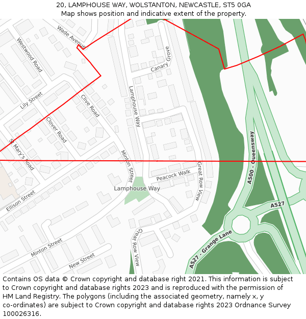 20, LAMPHOUSE WAY, WOLSTANTON, NEWCASTLE, ST5 0GA: Location map and indicative extent of plot