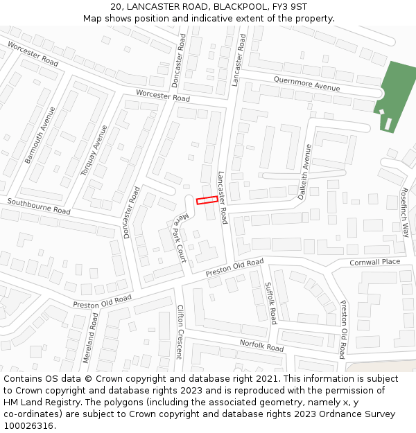 20, LANCASTER ROAD, BLACKPOOL, FY3 9ST: Location map and indicative extent of plot