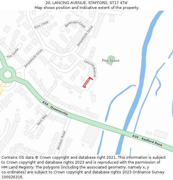 20, LANCING AVENUE, STAFFORD, ST17 4TW: Location map and indicative extent of plot