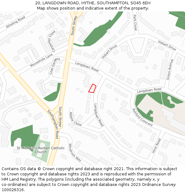 20, LANGDOWN ROAD, HYTHE, SOUTHAMPTON, SO45 6EH: Location map and indicative extent of plot