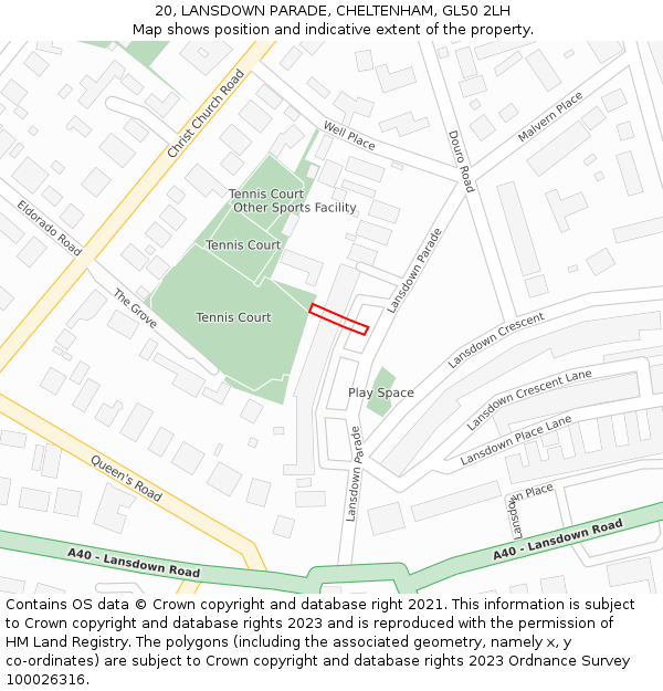 20, LANSDOWN PARADE, CHELTENHAM, GL50 2LH: Location map and indicative extent of plot