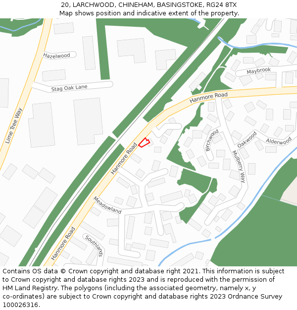 20, LARCHWOOD, CHINEHAM, BASINGSTOKE, RG24 8TX: Location map and indicative extent of plot