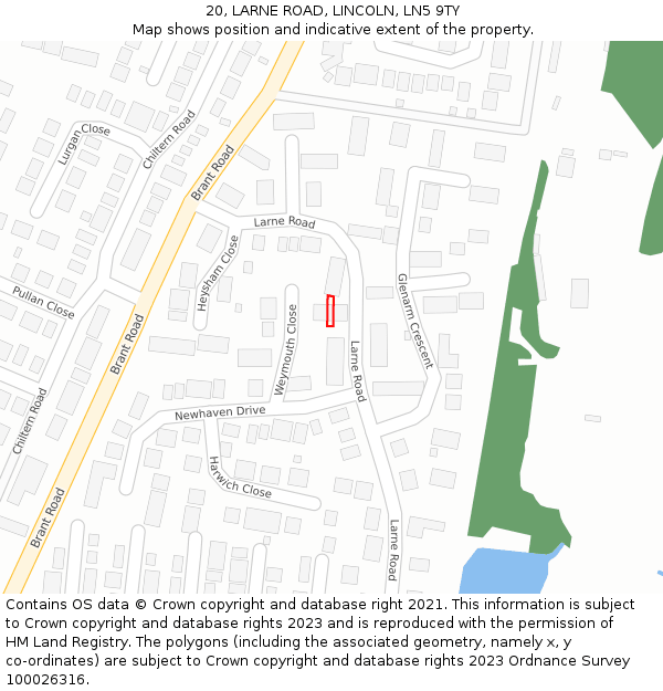 20, LARNE ROAD, LINCOLN, LN5 9TY: Location map and indicative extent of plot