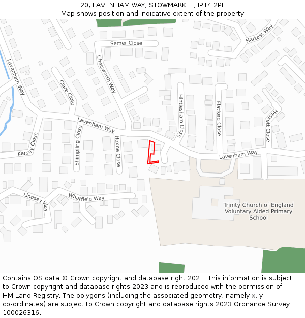20, LAVENHAM WAY, STOWMARKET, IP14 2PE: Location map and indicative extent of plot