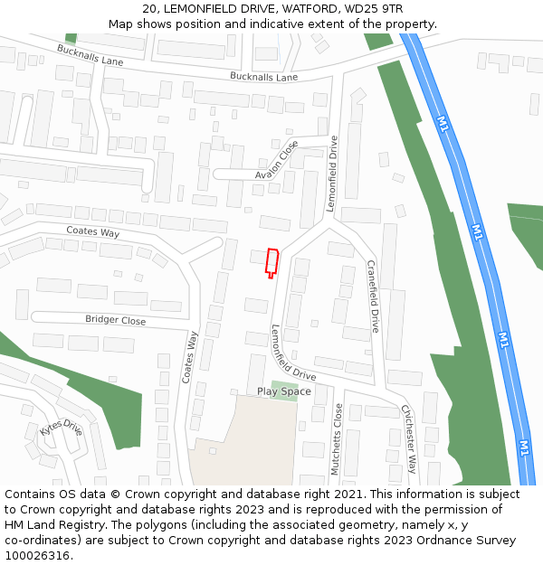 20, LEMONFIELD DRIVE, WATFORD, WD25 9TR: Location map and indicative extent of plot