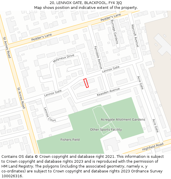 20, LENNOX GATE, BLACKPOOL, FY4 3JQ: Location map and indicative extent of plot