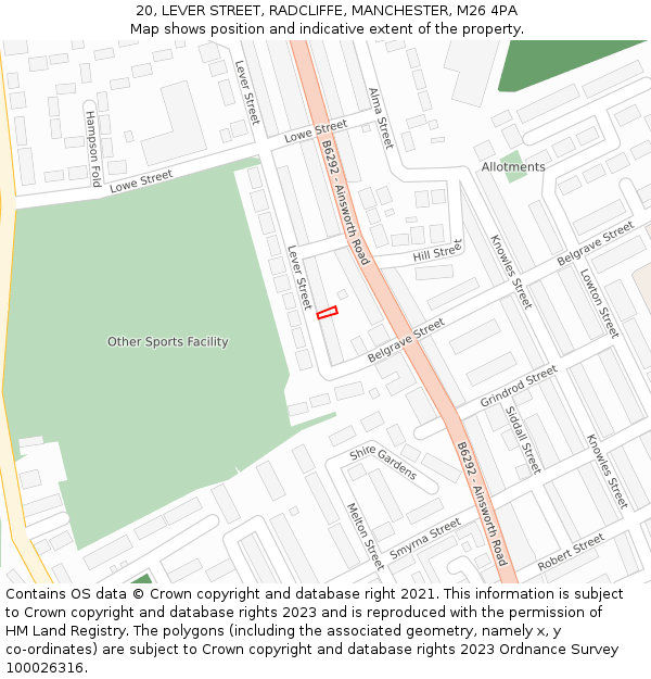 20, LEVER STREET, RADCLIFFE, MANCHESTER, M26 4PA: Location map and indicative extent of plot