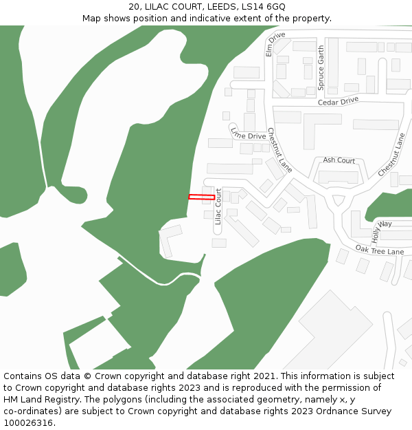 20, LILAC COURT, LEEDS, LS14 6GQ: Location map and indicative extent of plot