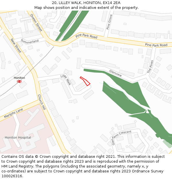 20, LILLEY WALK, HONITON, EX14 2EA: Location map and indicative extent of plot
