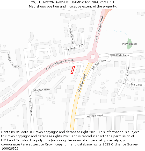 20, LILLINGTON AVENUE, LEAMINGTON SPA, CV32 5UJ: Location map and indicative extent of plot