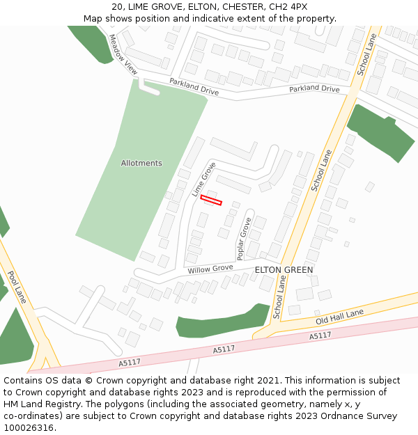 20, LIME GROVE, ELTON, CHESTER, CH2 4PX: Location map and indicative extent of plot