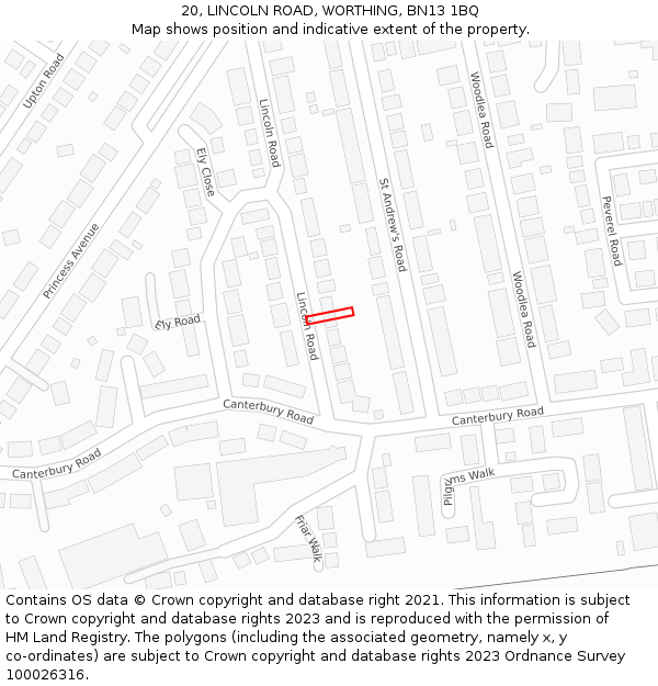 20, LINCOLN ROAD, WORTHING, BN13 1BQ: Location map and indicative extent of plot
