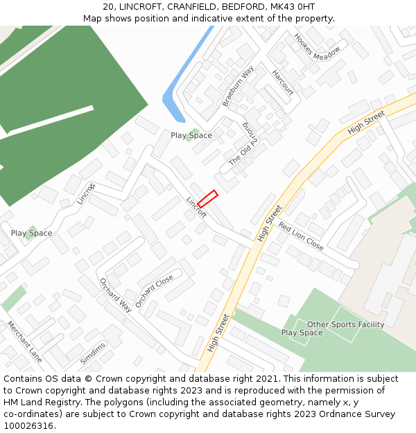 20, LINCROFT, CRANFIELD, BEDFORD, MK43 0HT: Location map and indicative extent of plot