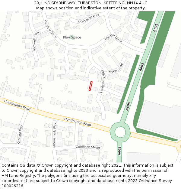 20, LINDISFARNE WAY, THRAPSTON, KETTERING, NN14 4UG: Location map and indicative extent of plot