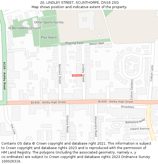 20, LINDLEY STREET, SCUNTHORPE, DN16 2SG: Location map and indicative extent of plot