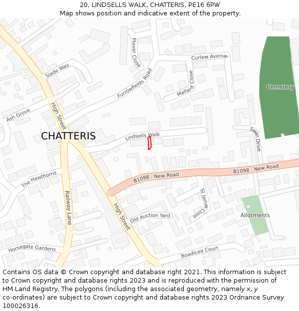 20, LINDSELLS WALK, CHATTERIS, PE16 6PW: Location map and indicative extent of plot