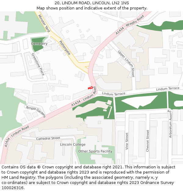 20, LINDUM ROAD, LINCOLN, LN2 1NS: Location map and indicative extent of plot