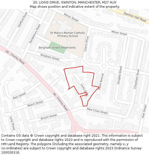 20, LIONS DRIVE, SWINTON, MANCHESTER, M27 4UX: Location map and indicative extent of plot