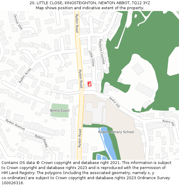 20, LITTLE CLOSE, KINGSTEIGNTON, NEWTON ABBOT, TQ12 3YZ: Location map and indicative extent of plot