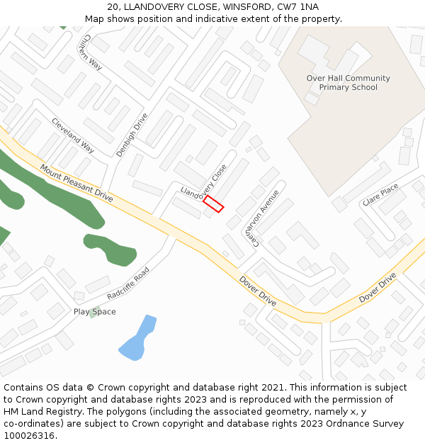 20, LLANDOVERY CLOSE, WINSFORD, CW7 1NA: Location map and indicative extent of plot