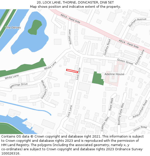 20, LOCK LANE, THORNE, DONCASTER, DN8 5ET: Location map and indicative extent of plot