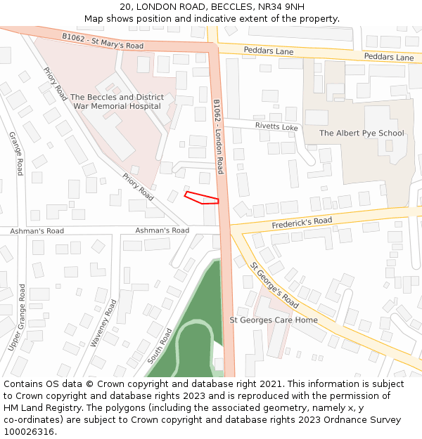 20, LONDON ROAD, BECCLES, NR34 9NH: Location map and indicative extent of plot