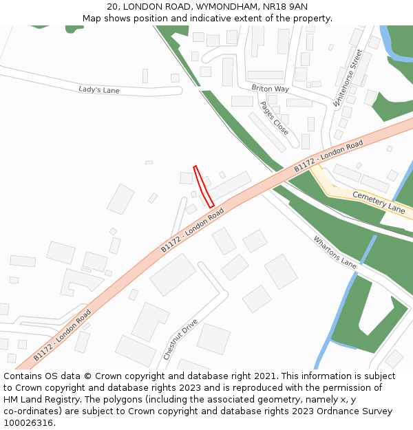 20, LONDON ROAD, WYMONDHAM, NR18 9AN: Location map and indicative extent of plot
