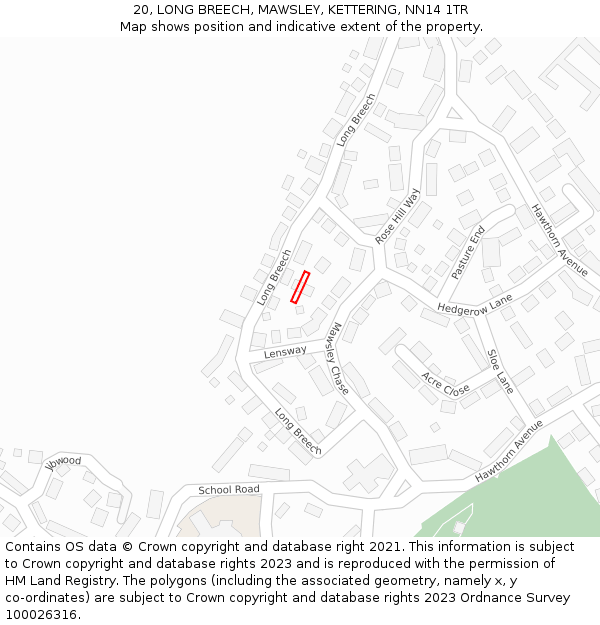 20, LONG BREECH, MAWSLEY, KETTERING, NN14 1TR: Location map and indicative extent of plot