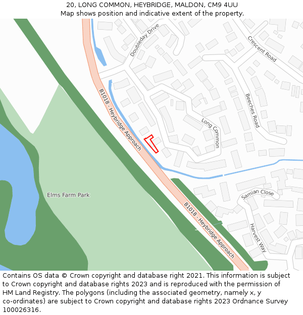20, LONG COMMON, HEYBRIDGE, MALDON, CM9 4UU: Location map and indicative extent of plot