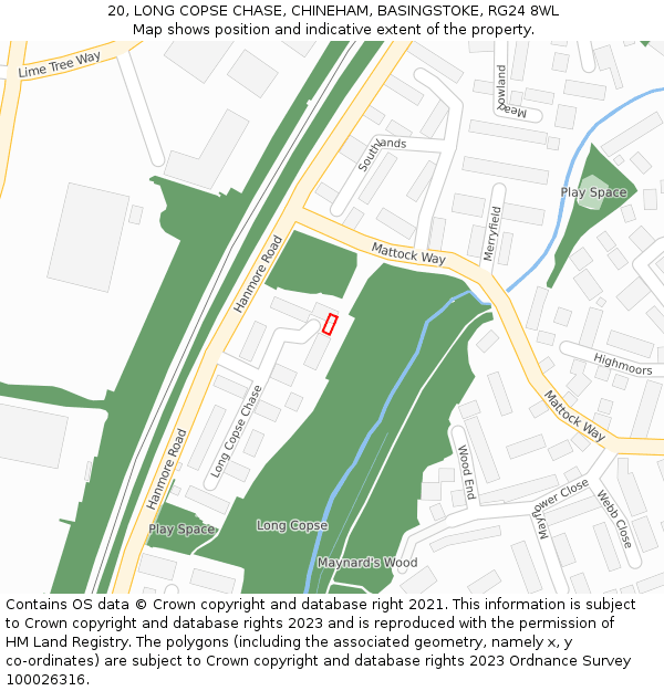 20, LONG COPSE CHASE, CHINEHAM, BASINGSTOKE, RG24 8WL: Location map and indicative extent of plot