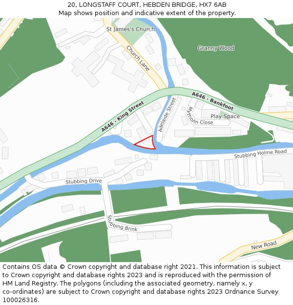 20, LONGSTAFF COURT, HEBDEN BRIDGE, HX7 6AB: Location map and indicative extent of plot