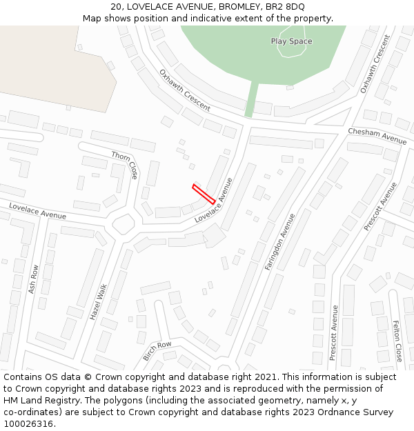 20, LOVELACE AVENUE, BROMLEY, BR2 8DQ: Location map and indicative extent of plot