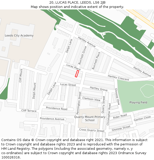 20, LUCAS PLACE, LEEDS, LS6 2JB: Location map and indicative extent of plot