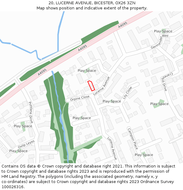 20, LUCERNE AVENUE, BICESTER, OX26 3ZN: Location map and indicative extent of plot