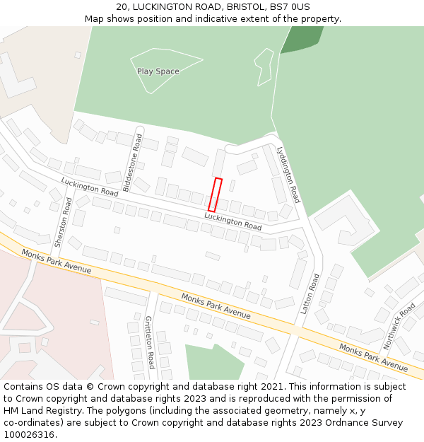 20, LUCKINGTON ROAD, BRISTOL, BS7 0US: Location map and indicative extent of plot