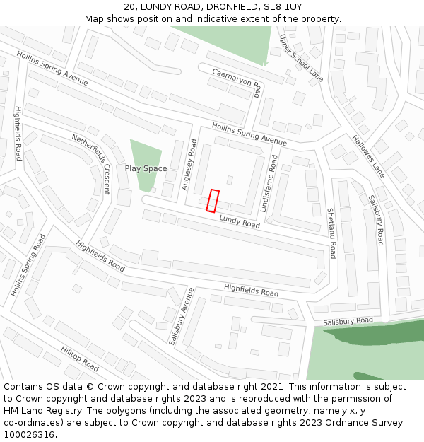 20, LUNDY ROAD, DRONFIELD, S18 1UY: Location map and indicative extent of plot