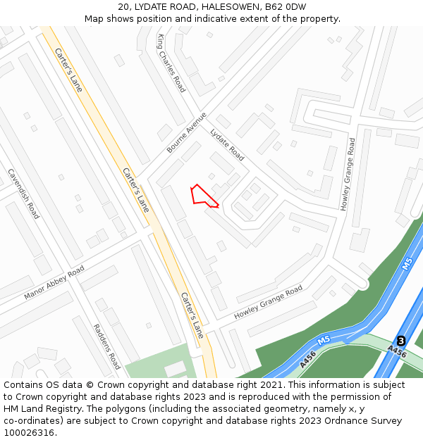 20, LYDATE ROAD, HALESOWEN, B62 0DW: Location map and indicative extent of plot