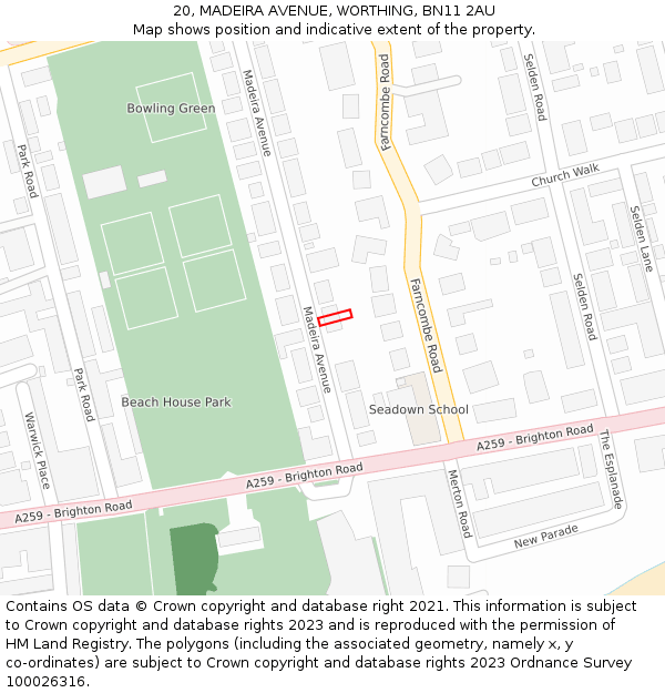 20, MADEIRA AVENUE, WORTHING, BN11 2AU: Location map and indicative extent of plot