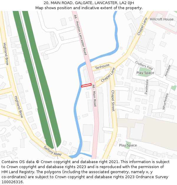 20, MAIN ROAD, GALGATE, LANCASTER, LA2 0JH: Location map and indicative extent of plot