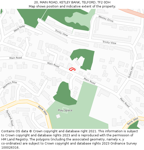 20, MAIN ROAD, KETLEY BANK, TELFORD, TF2 0DH: Location map and indicative extent of plot