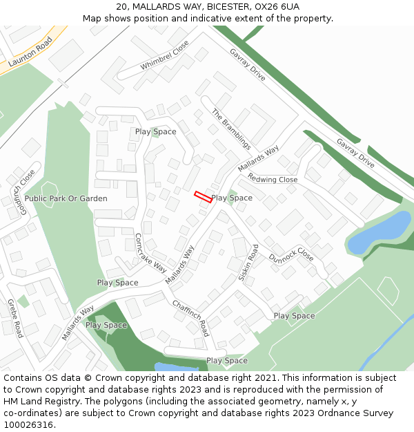 20, MALLARDS WAY, BICESTER, OX26 6UA: Location map and indicative extent of plot