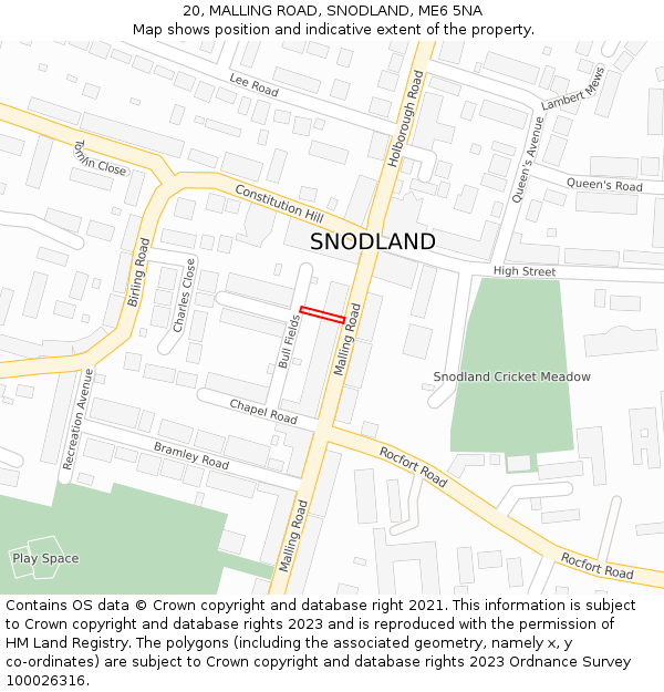 20, MALLING ROAD, SNODLAND, ME6 5NA: Location map and indicative extent of plot