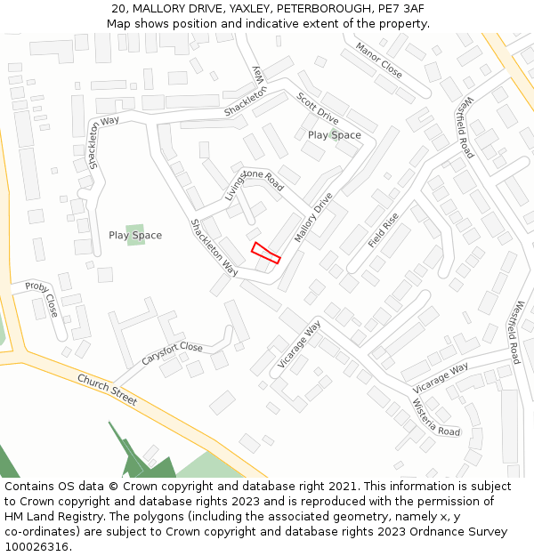 20, MALLORY DRIVE, YAXLEY, PETERBOROUGH, PE7 3AF: Location map and indicative extent of plot