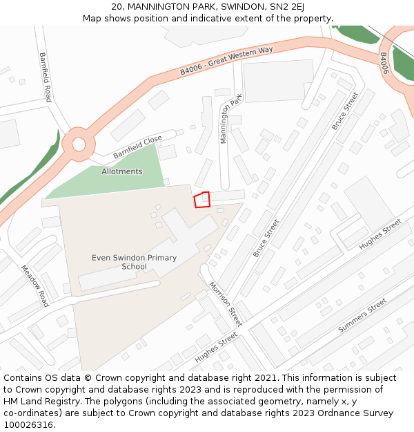 20, MANNINGTON PARK, SWINDON, SN2 2EJ: Location map and indicative extent of plot