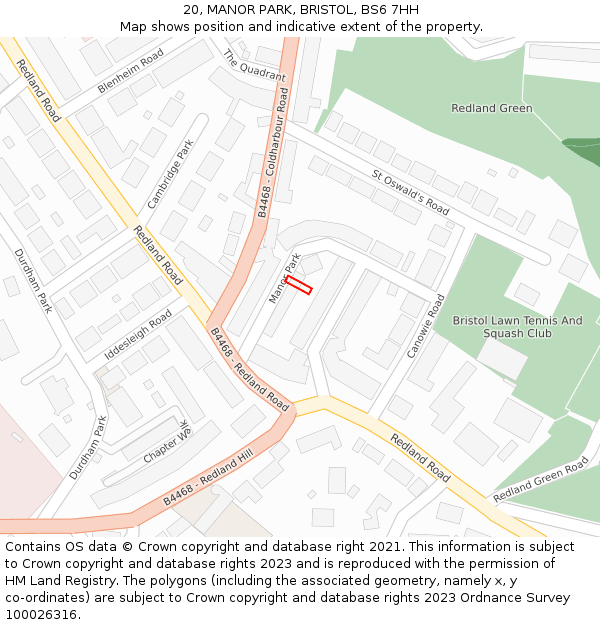 20, MANOR PARK, BRISTOL, BS6 7HH: Location map and indicative extent of plot
